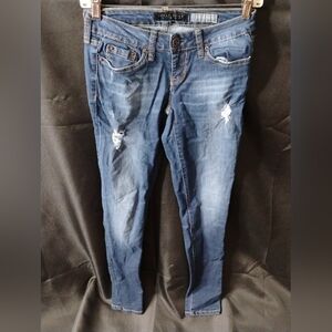 Aeropostale medium wash distressed jeans sz 0 Long